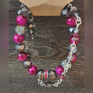 Handmade Pink and Black Bracelet Set